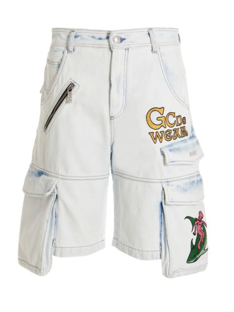 GCDS Bleached Embroidered Ultracargo' Bermuda Shorts