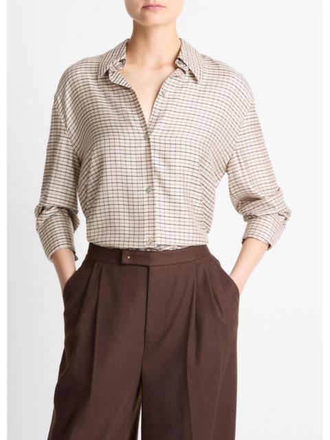 Vince Smocked Micro-Check Button-Front Shirt