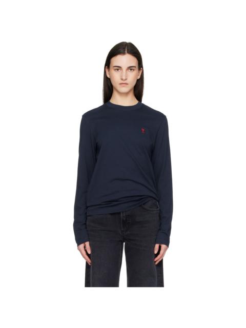AMI Paris Navy Cotton Ami de Coeur Long Sleeves T-shirt
