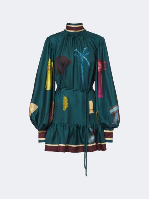 ALÉMAIS Rosette printed silk twill minidress