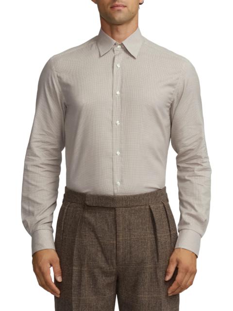 Ralph Lauren Houndstooth Cotton Twill Button-Up Shirt in Taupe/Cream