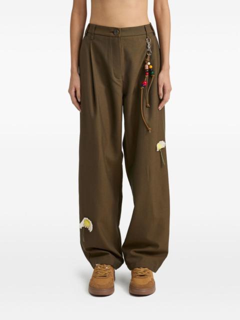 Song for the Mute flower-appliqué pleated trousers