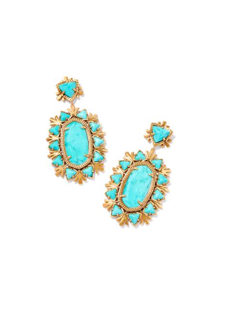 KENDRA SCOTT Havana Vintage Gold Statement Earrings in Variegated Turquoise Magnesite