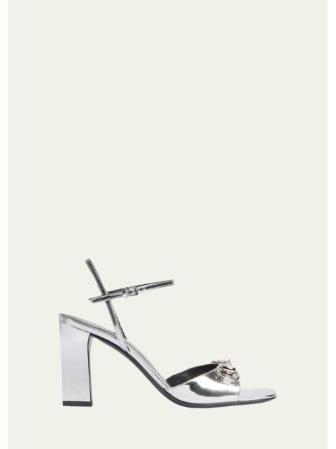 GUCCI 85mm Signora Metallic Leather Ankle-Strap Sandals