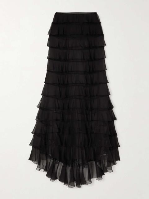 Tiered silk-chiffon maxi skirt