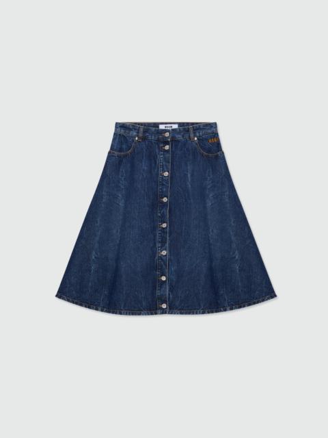 MSGM Raw denim skirt with front metal button fastening