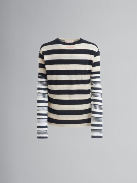 BLACK AND WHITE LAYERED COTTON CREW-NECK WITH CONTRAST STRIPES