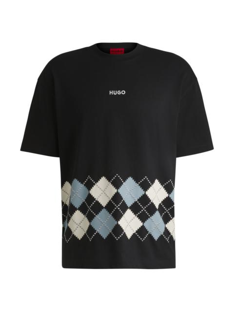 HUGO COTTON-JERSEY T-SHIRT WITH ARGYLE PATTERN