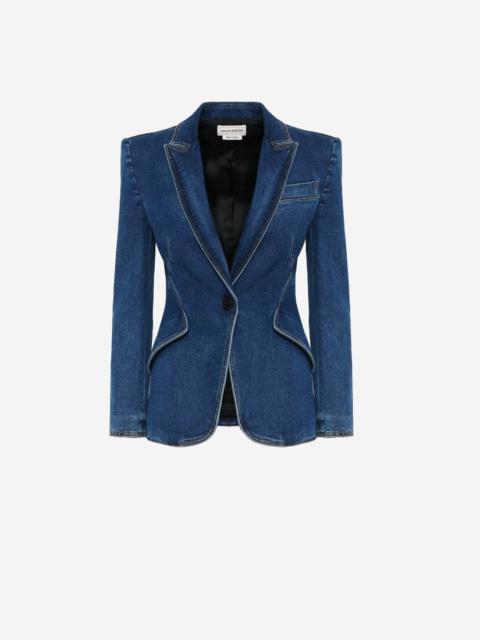 Women's Stretch Denim Jacket in Washed Blue