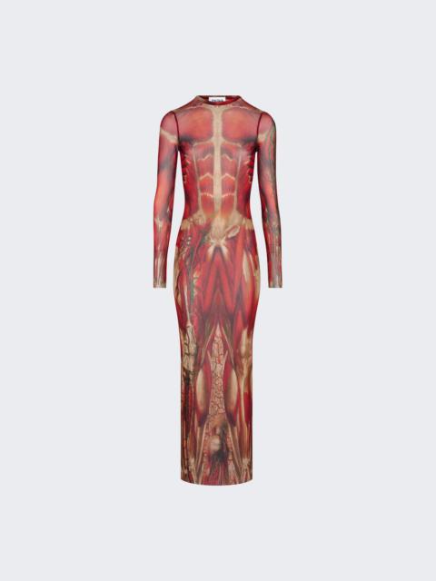 Jean Paul Gaultier Mesh Long Dress Red Écorché Print