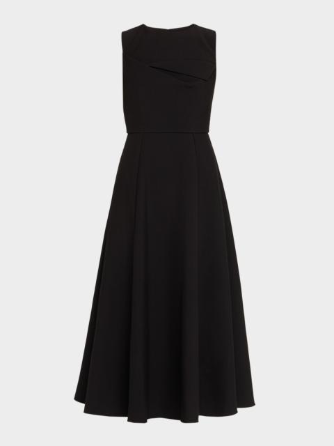 ROLAND MOURET Sleeveless Origami Draped Crepe Midi Dress