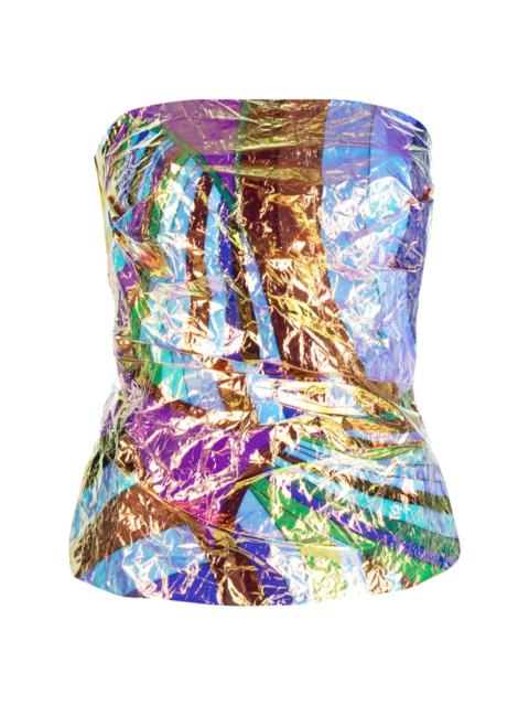 PUCCI Iride-print crinkled strapless top