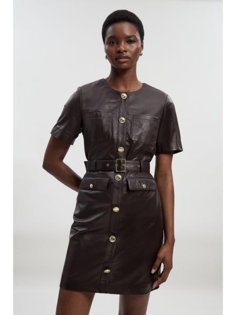 KAREN MILLEN Leather Pocket Belted Mini Dress