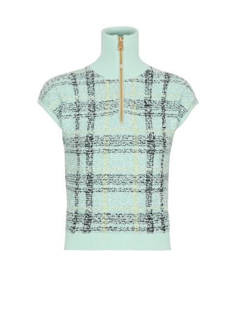 Balmain Sleeveless plaid tweed top
