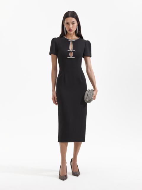 Black Crepe Diamante Bow Midi Dress