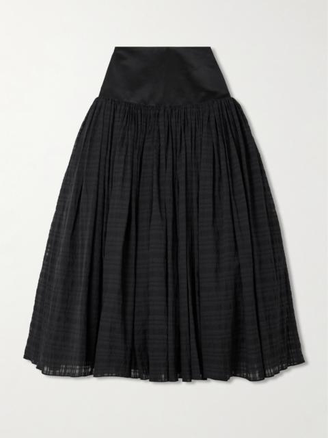 ABADIA Satin-trimmed Pleated Checked Gauze Maxi Skirt