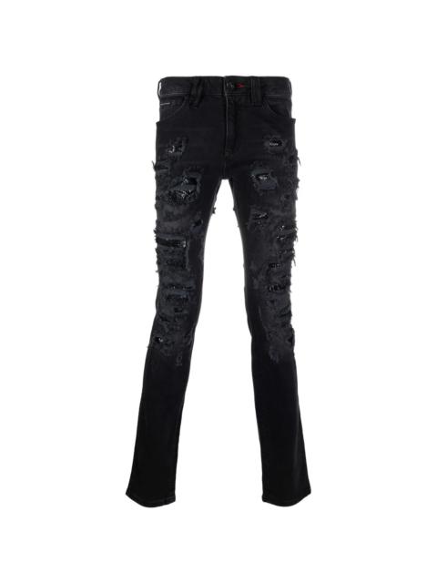 PHILIPP PLEIN mesh ripped-detail jeans