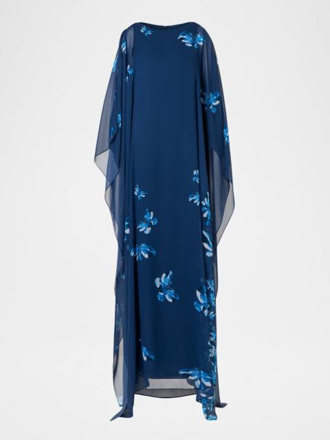 AKRIS Exclusive Butterfly-Print Silk Georgette Caftan Gown