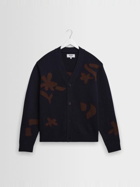 Wax London Walker - Navy And Brown Felted Applique Knit Cardigan