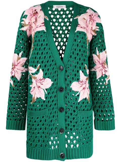 Valentino lilium-embroidered cotton cardigan