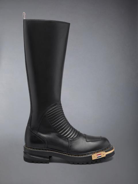Thom Browne LEATHER MOTO KNEE HIGH BOOT