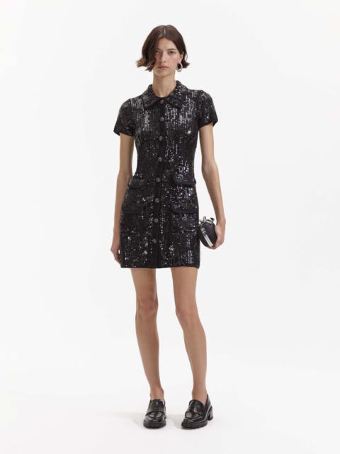 self-portrait Black Knit Sequin Mini Dress