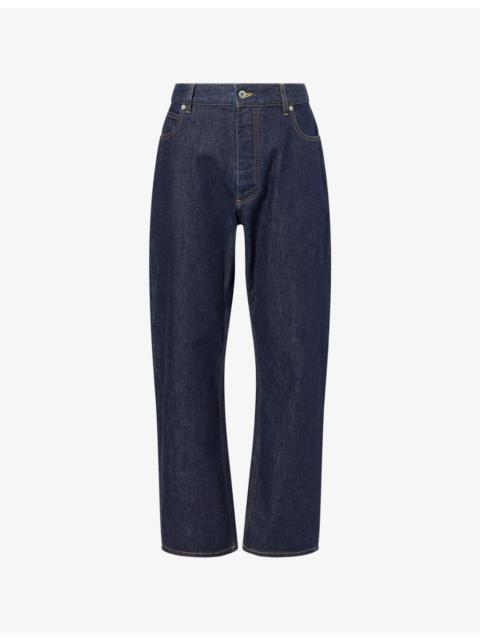 Bottega Veneta Contrast-Topstitch Wide-Leg Denim Jeans