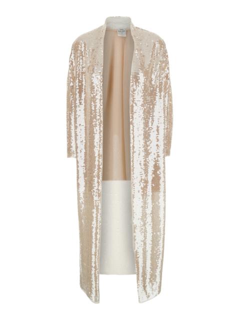 forte_forte Long Dress liquid sequins with White Details in Tech Fabric for Women Polyester Elastane