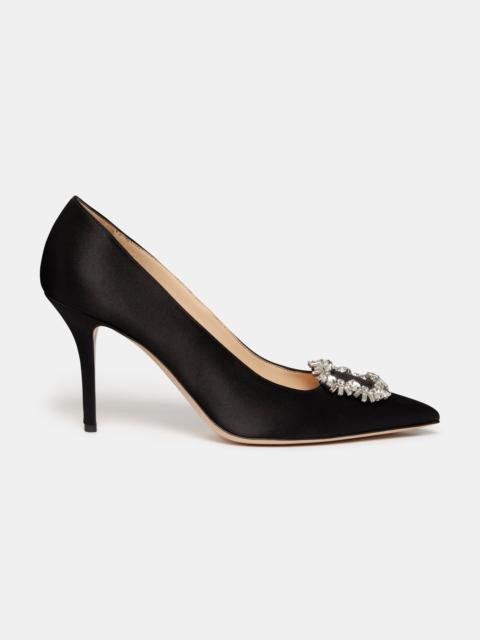EMILIA WICKSTEAD Sophia Shoe With Firework Buckle In Black Satin