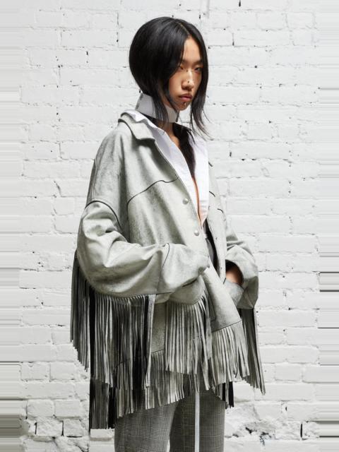 R13 OVERSIZED FRINGE JACKET - CRACKLE WHITE