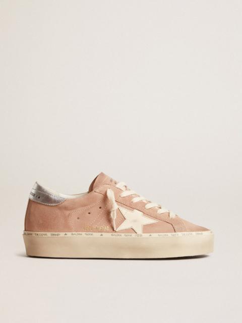 Golden Goose Hi Star in pink suede with cream star and silver leather heel tab