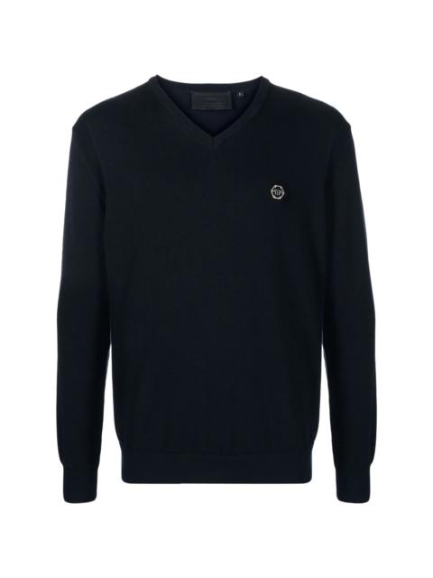 PHILIPP PLEIN logo-patch V-neck jumper
