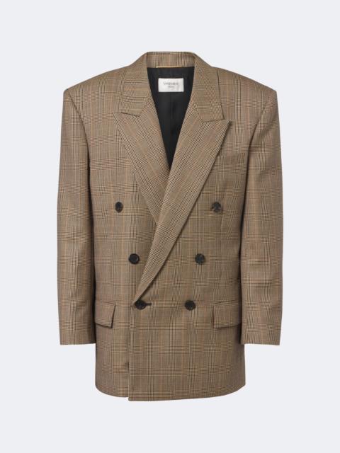SAINT LAURENT Double-breasted Prince of Wales wool blazer