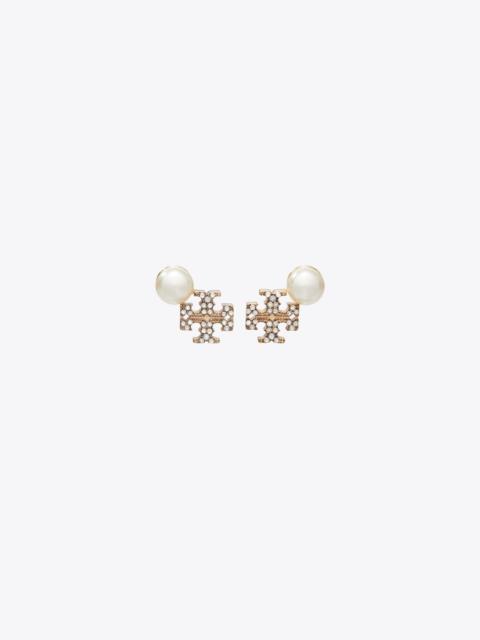 TORY BURCH Moondance Logo and Pearl Stud Earrings
