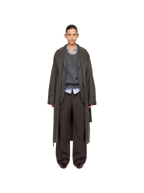 ssstein Taupe Doeskin Oversized Peak Lapel Chester Coat