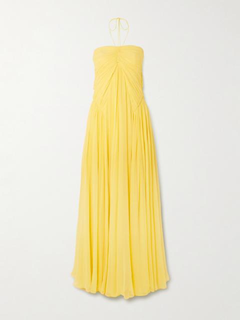 Cult Gaia Ritz Gathered Silk-chiffon Halterneck Maxi Dress