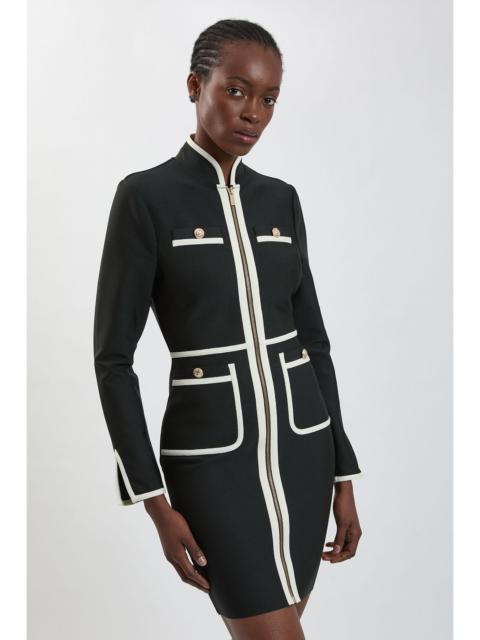 KAREN MILLEN Figure Form Bandage Knit Piping Detail Military Mini Dress