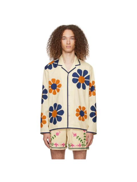 HARAGO Off-White Daisy Appliqué Shirt