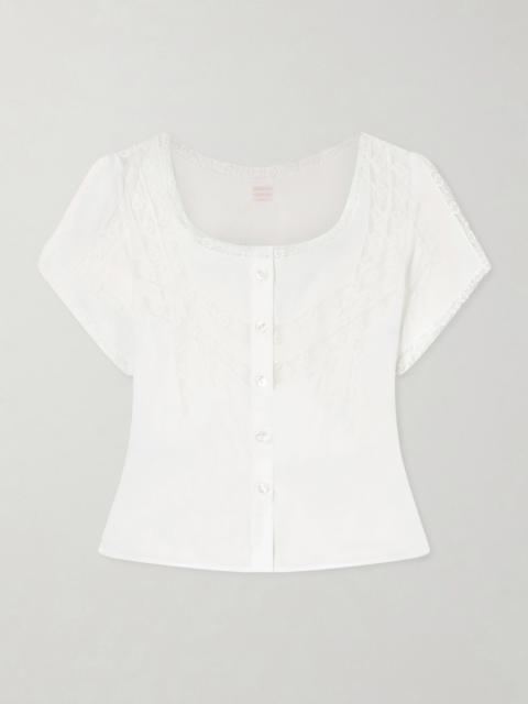 LORETTA CAPONI Angela Lace-trimmed Cotton Blouse
