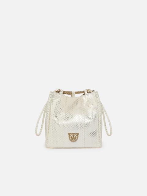PINKO PINKO GALLERIA MINI BUCKET BAG IN LAMINATED REPTILE SKIN
