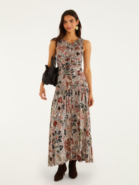 FARM RIO Multicolor Rustic Flowers Sleeveless Ruched Maxi Dress
