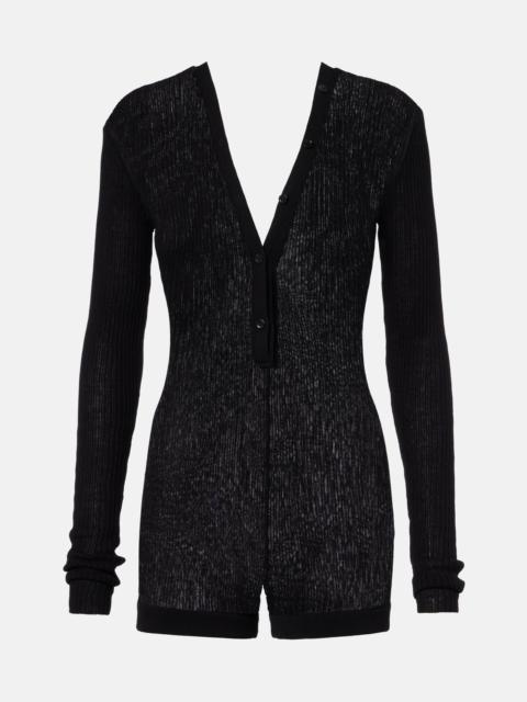 MUGLER Ribbed-knit cotton romper