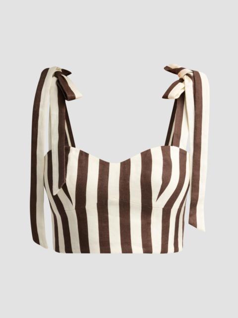 Cara Cara Women's Faiza Stripe Linen Tie Strap Top - Brown Ivory Stripe