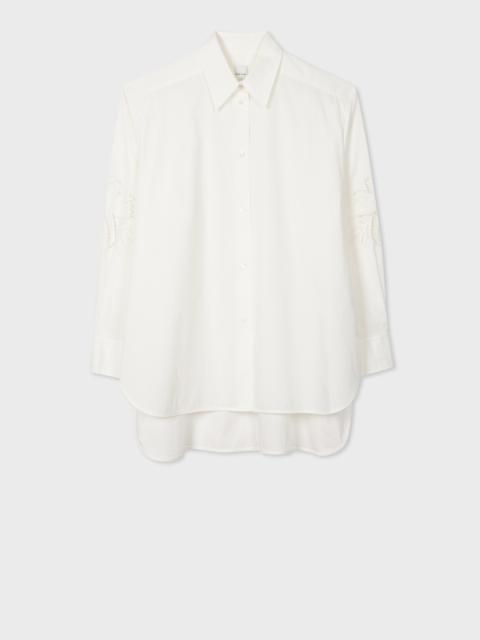 Women's White Cotton Shirt with Cutout Sleeves
