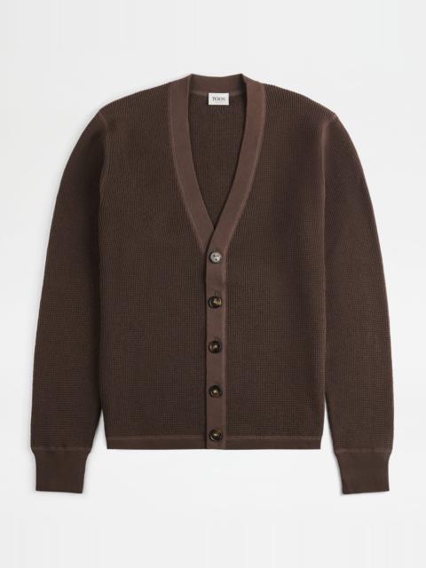 Tod's CARDIGAN IN COTTON KNIT - BROWN