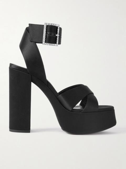 SAINT LAURENT Bianca embellished satin platform sandals Black
