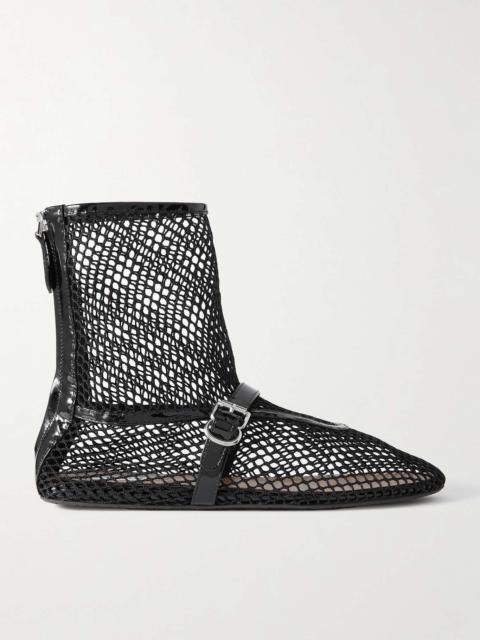 Alaïa Patent leather-trimmed mesh ankle boots