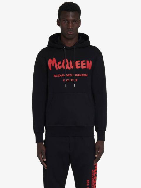 Alexander McQueen Men's McQueen Graffiti Hooded Sweatshirt in Black