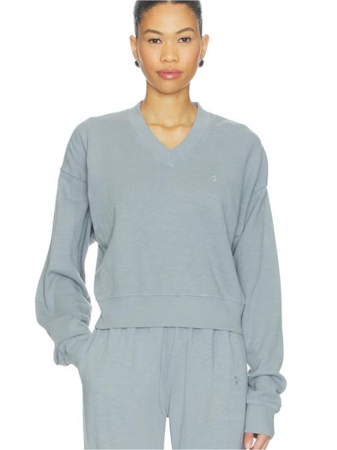 ÉTERNE Lightweight French Terry Cropped V-neck Sweatshirt
