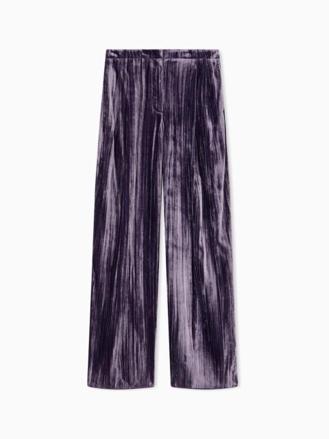 EMPORIO ARMANI TROUSERS IN PLISSÉ VELVET WITH ELASTIC WAISTBAND REGULAR FIT